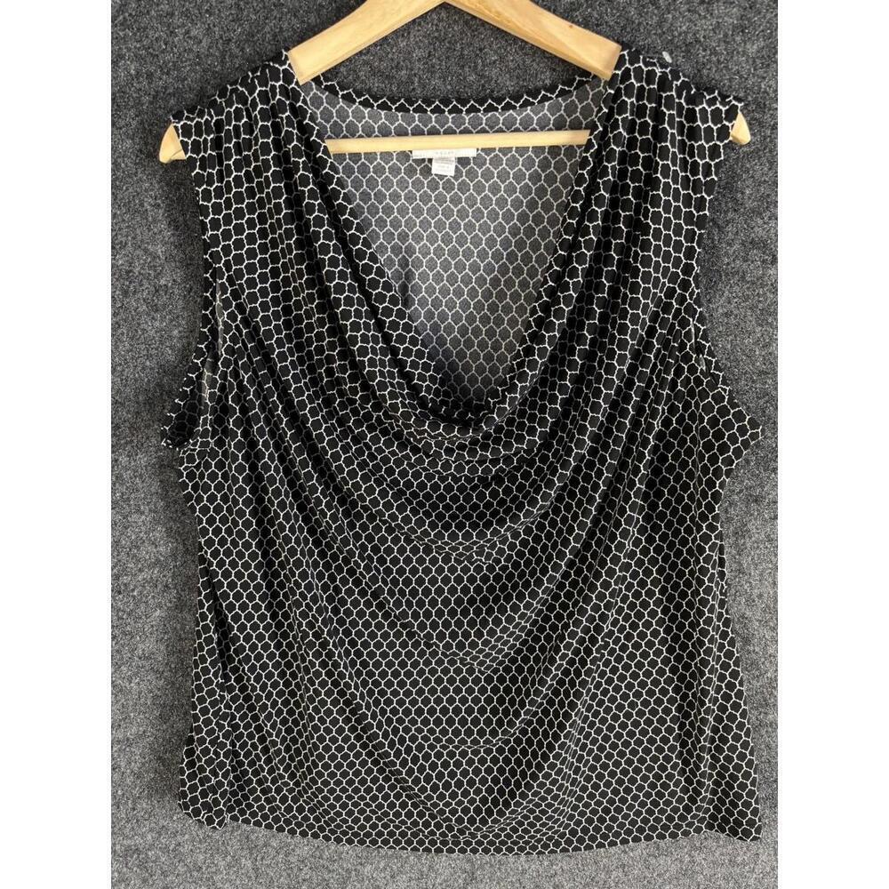 Charter Club Blouse Women 2X Plus Black Geometric V-Neck Sleeveless Wide Strap